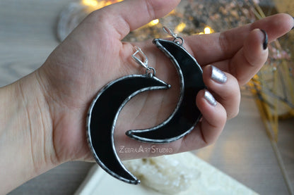 Large half moon earrings, Gothic earrings