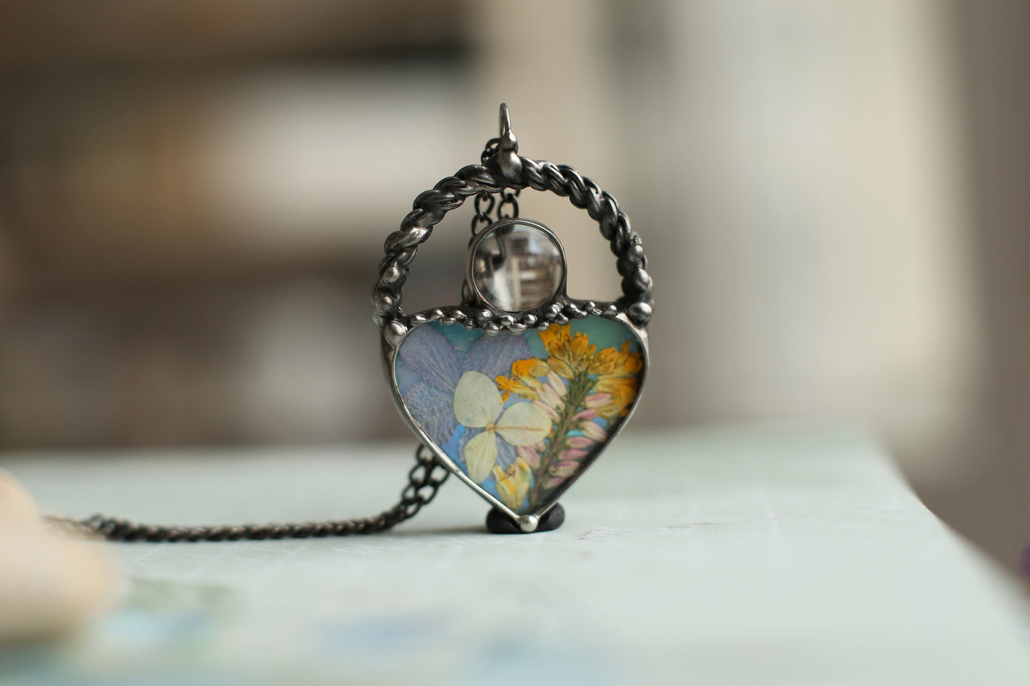 Tiny loupe necklace, Blossom pendant
