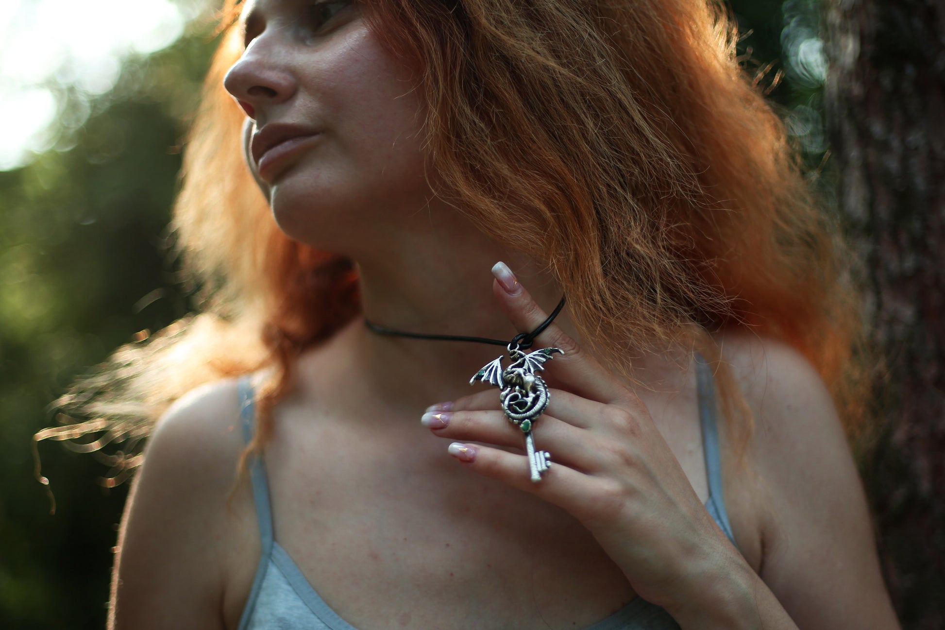 Silver plated dragon necklace, Dragon key pendant