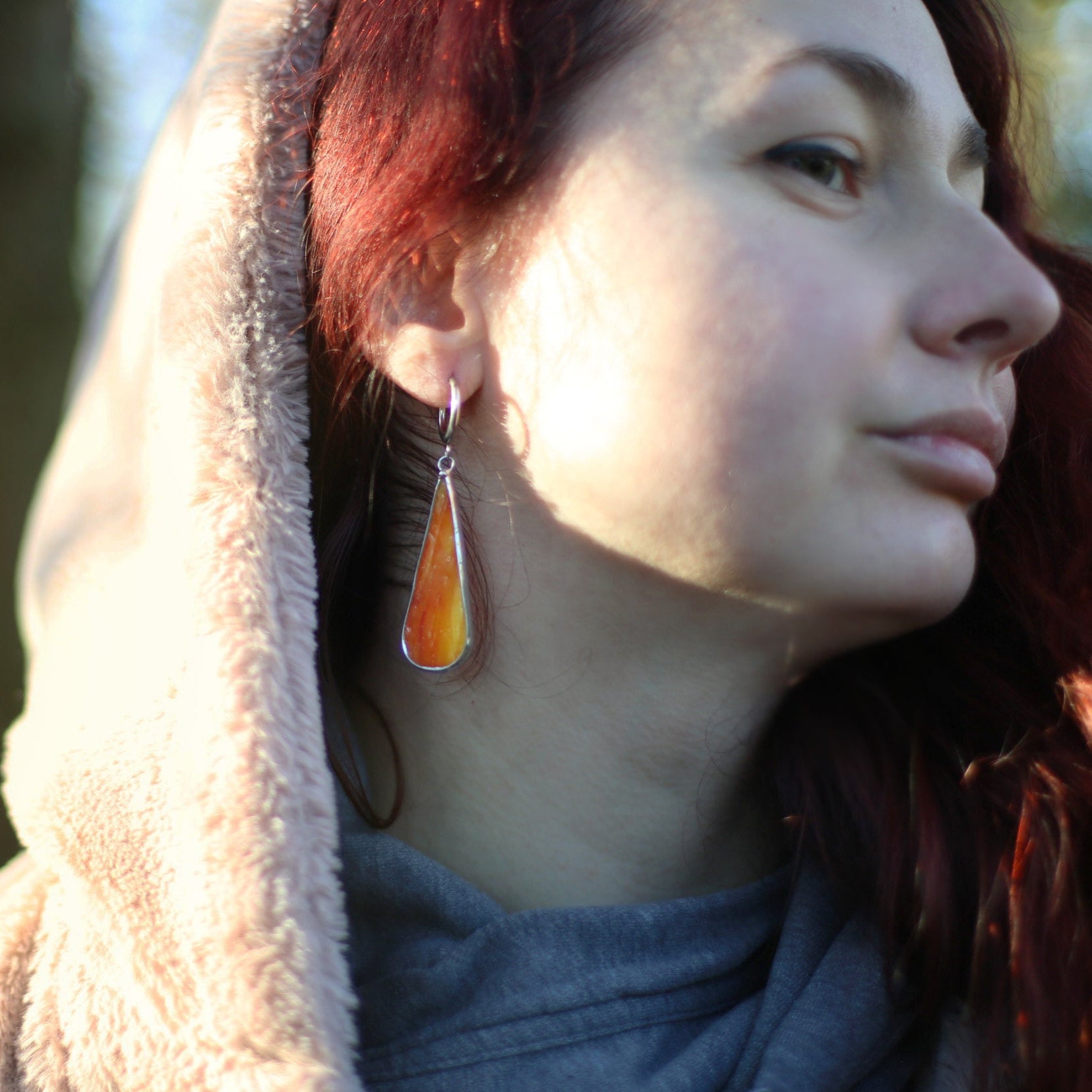Dainty Orange glass earrings, boho earrings