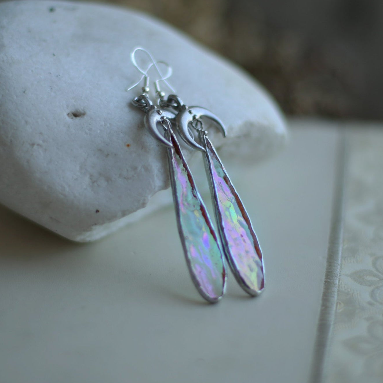 Stained glass Iridescent moon earrings
