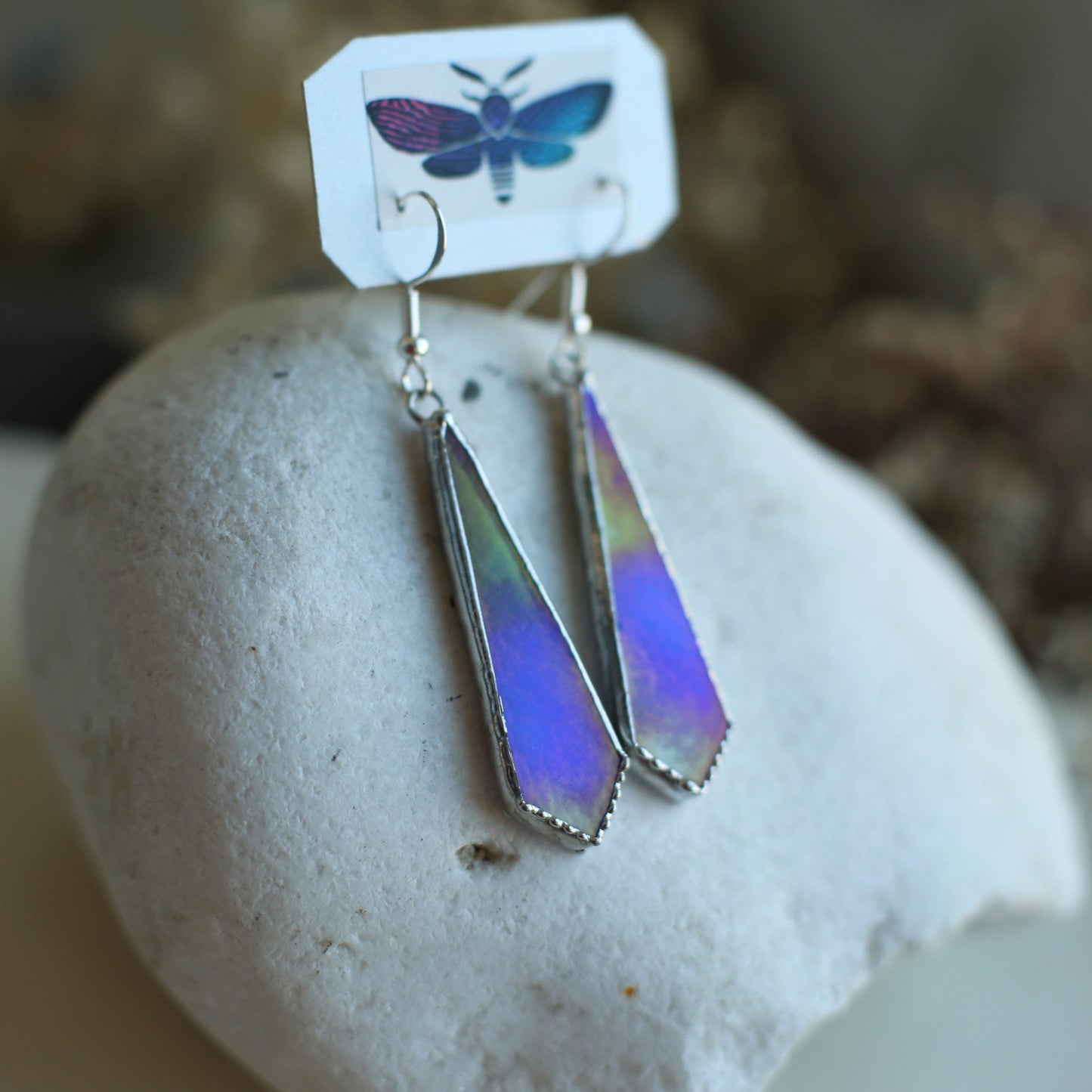 Ocean blue delicate earrings, Iridescent glass earrings