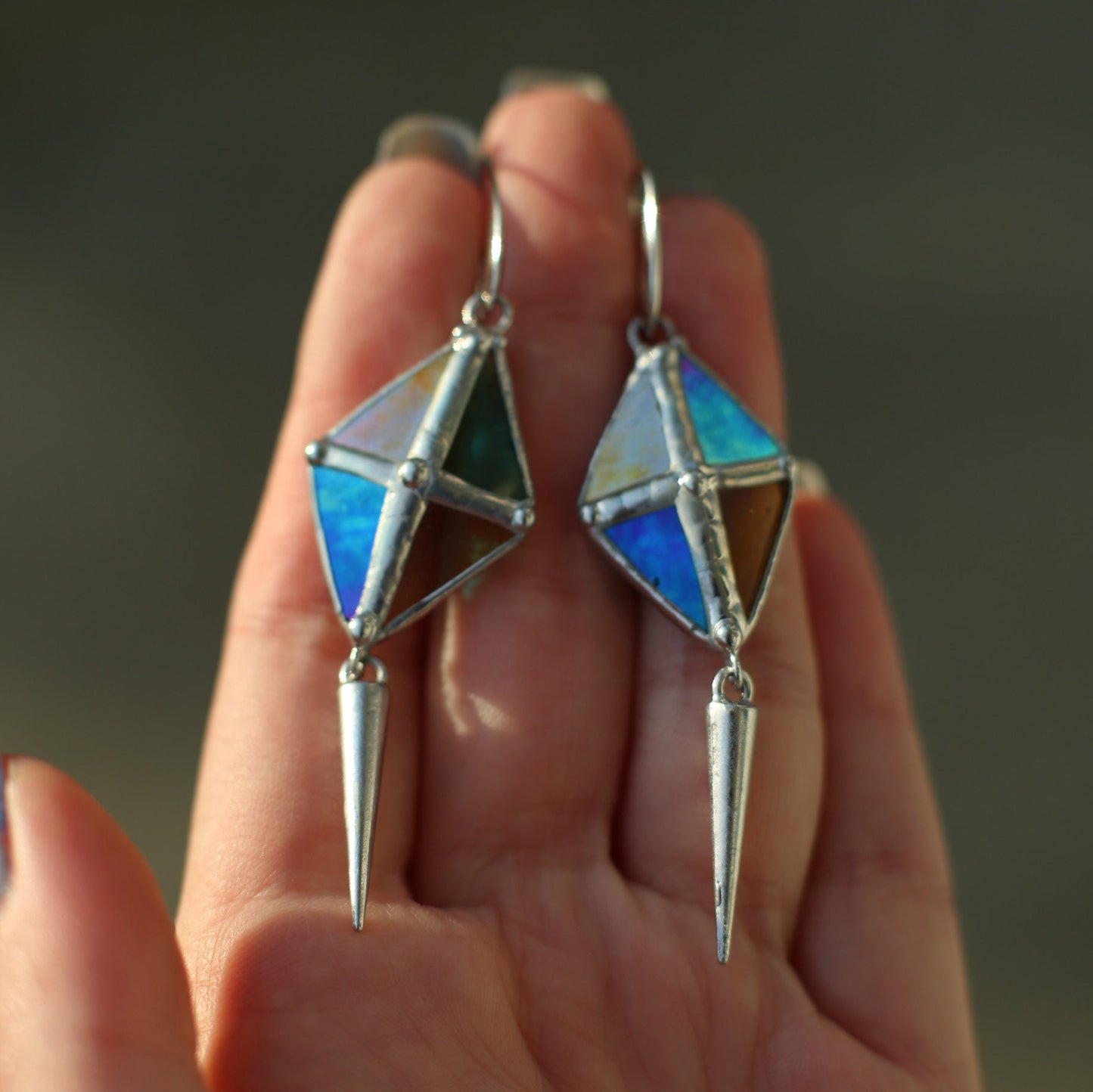 Long Spike Rhombus earrings, Stained glass earrings