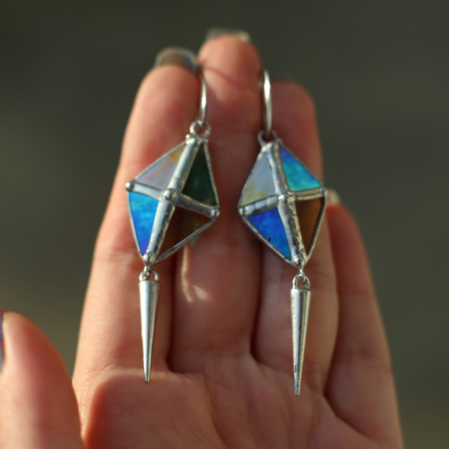 Long Spike Rhombus earrings, Stained glass earrings