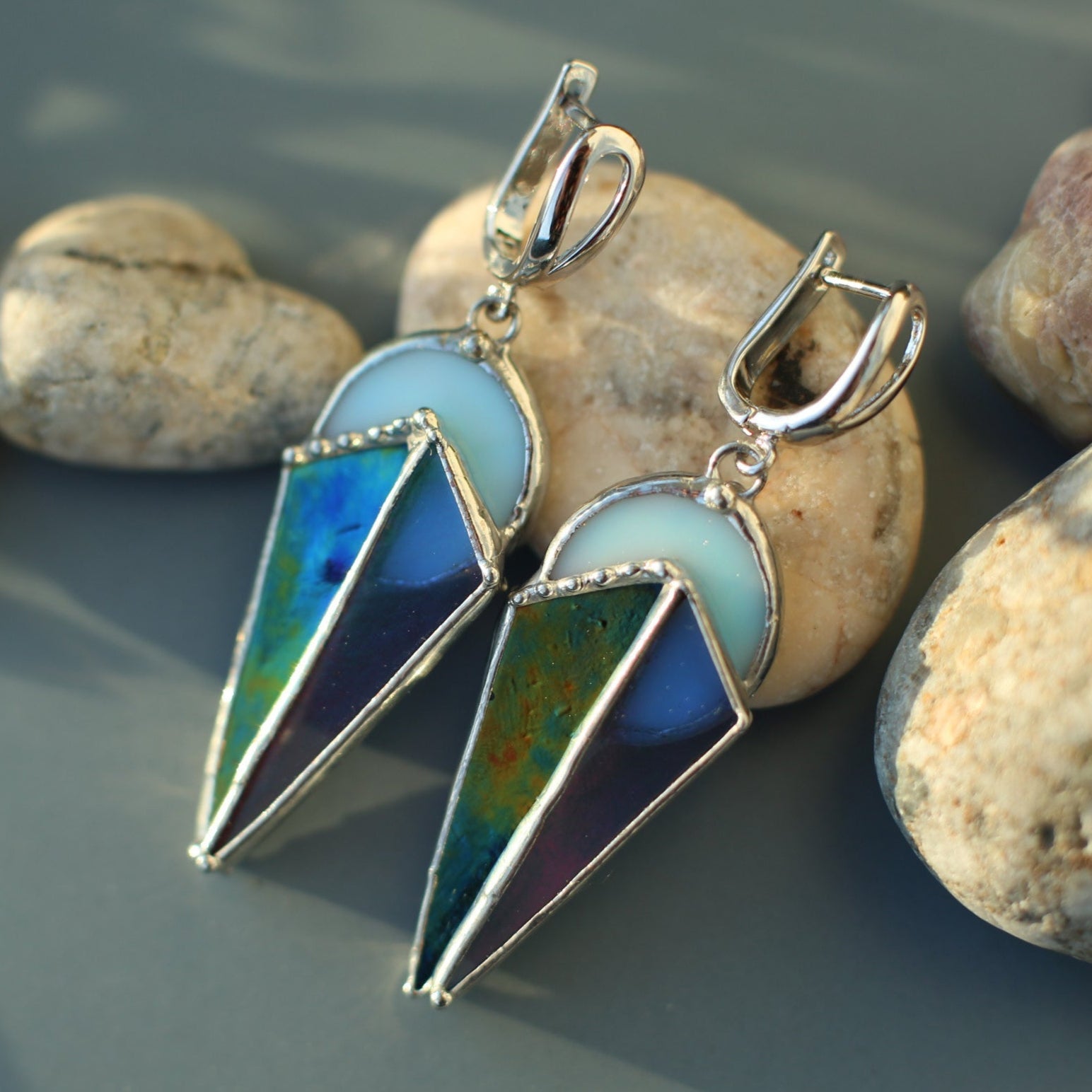 Geometric statement earrings, Stained glass earrings