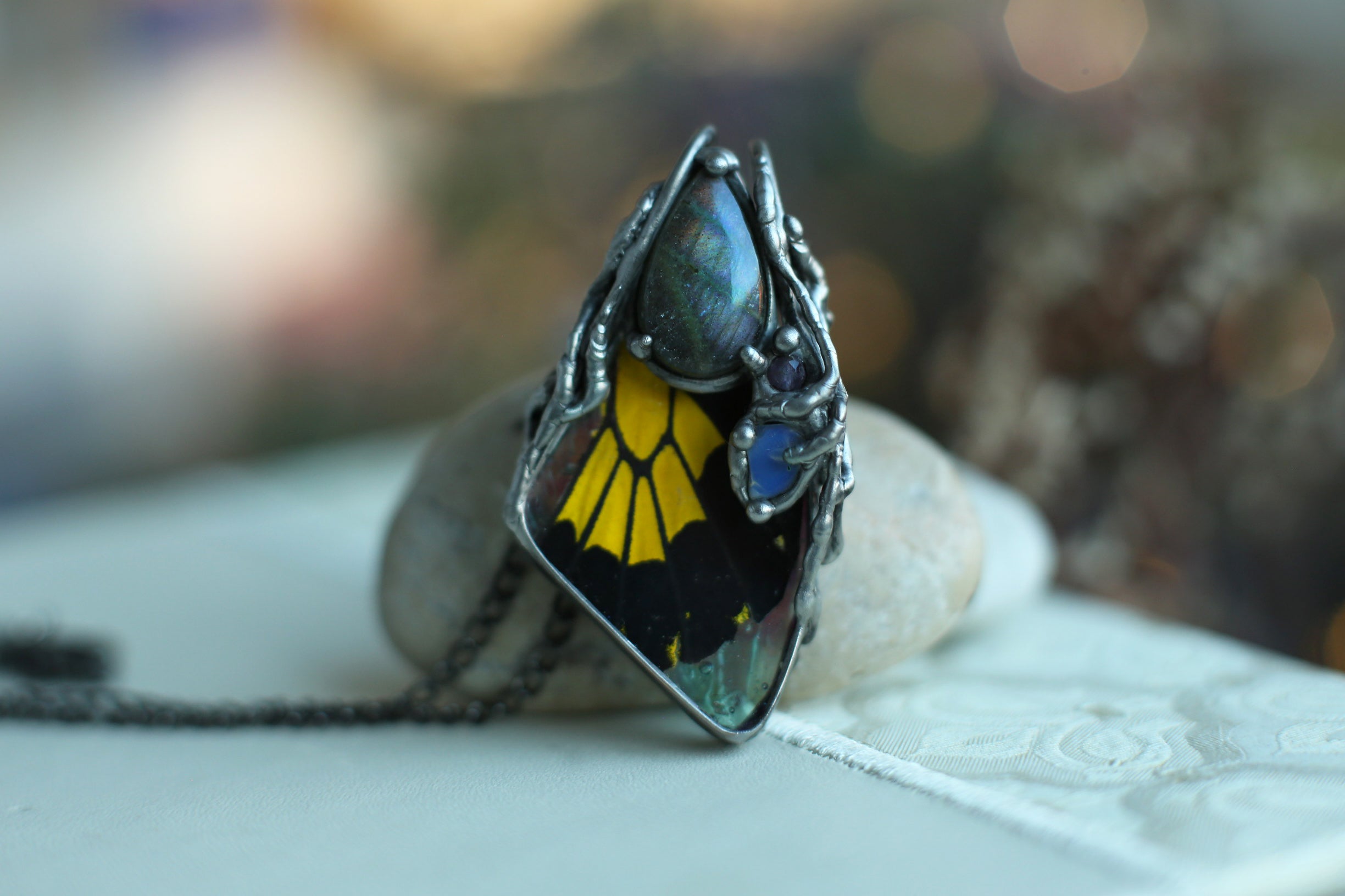 Real Butterfly Wings In Resin Necklace Pendant | Insect Jewelry Lucky Charm
