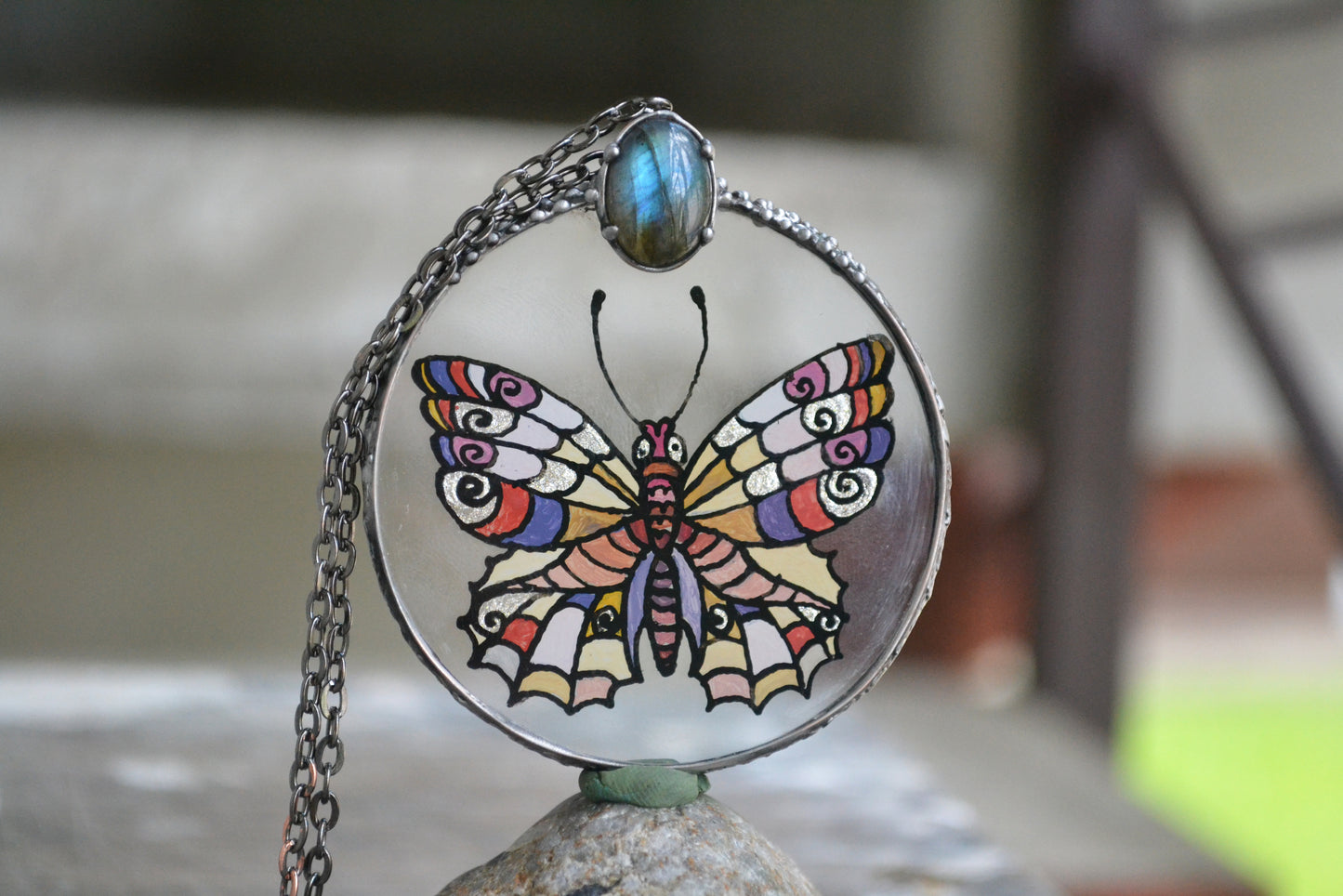 Butterfly necklace, Raw crystal necklace
