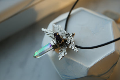 Angel aura silver necklace, 999 fine silver crystal pendant