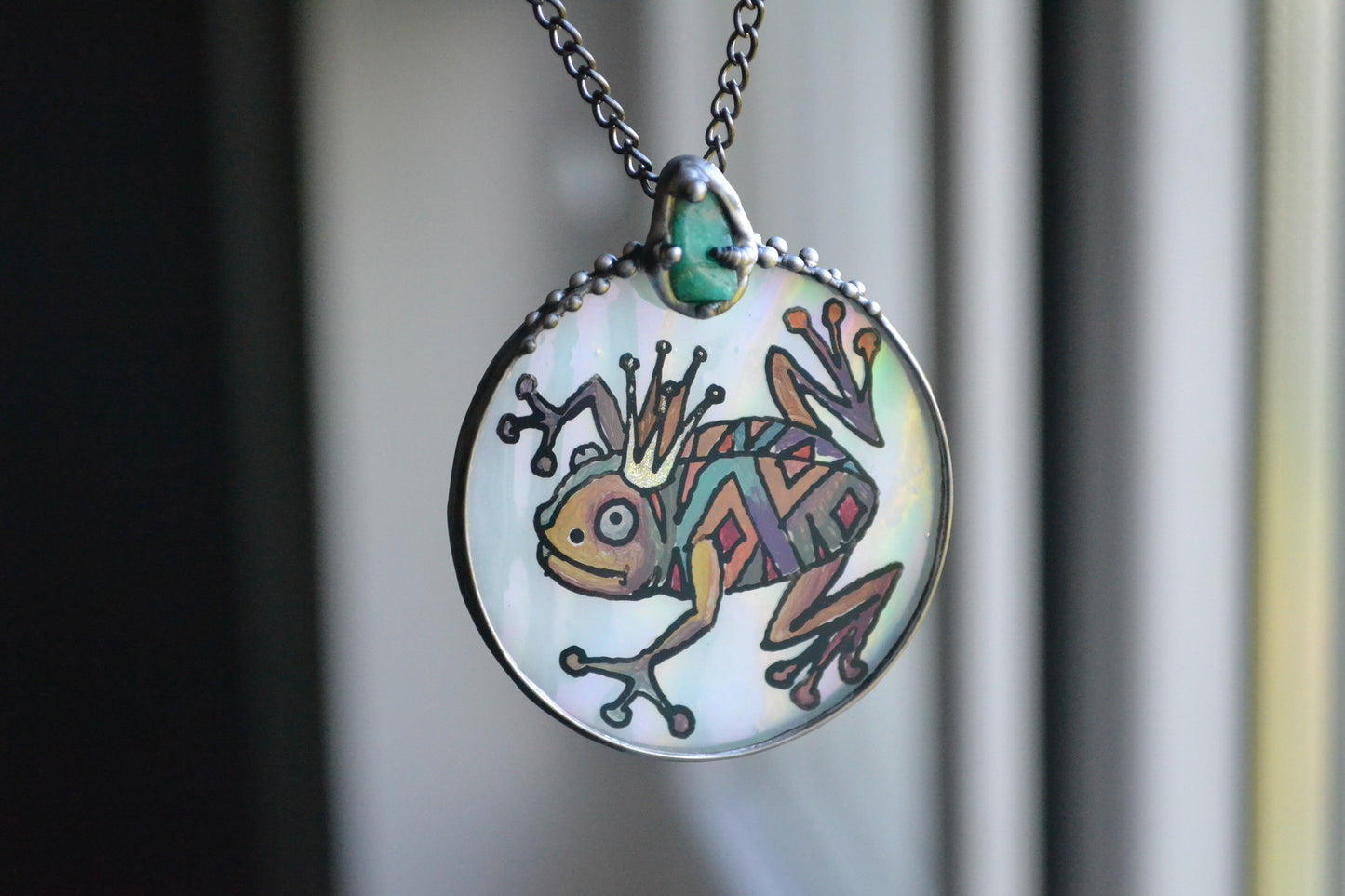 Frog wish necklace with raw amazonite