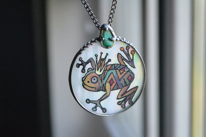 Frog wish necklace with raw amazonite