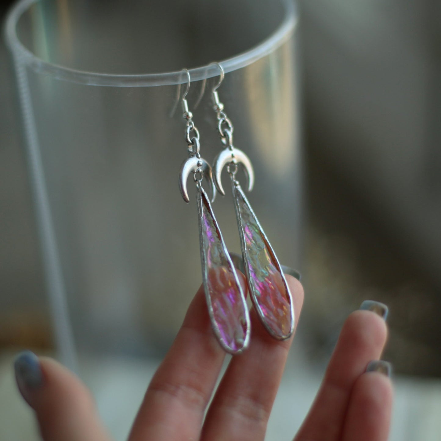 Stained glass Iridescent moon earrings