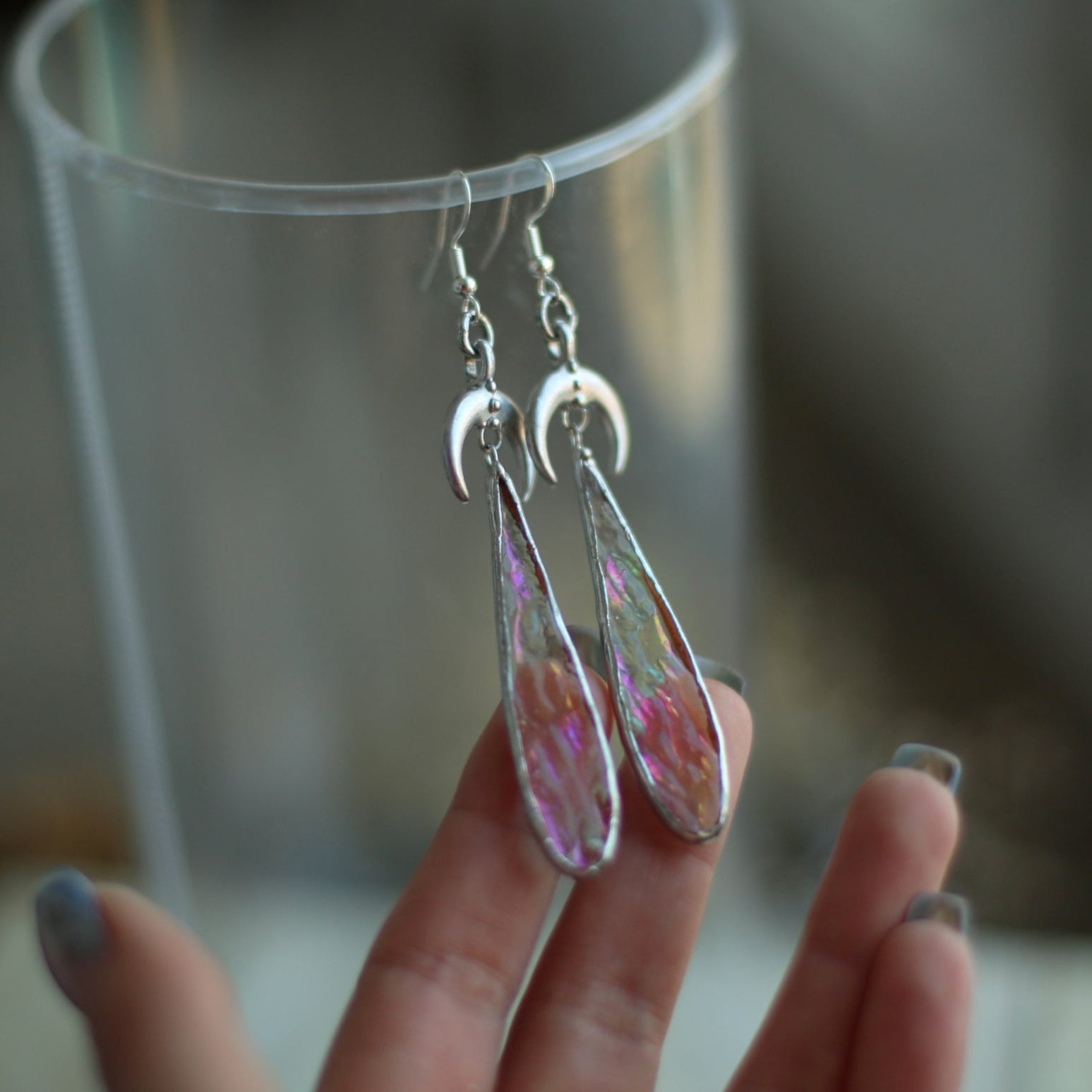Stained glass Iridescent moon earrings