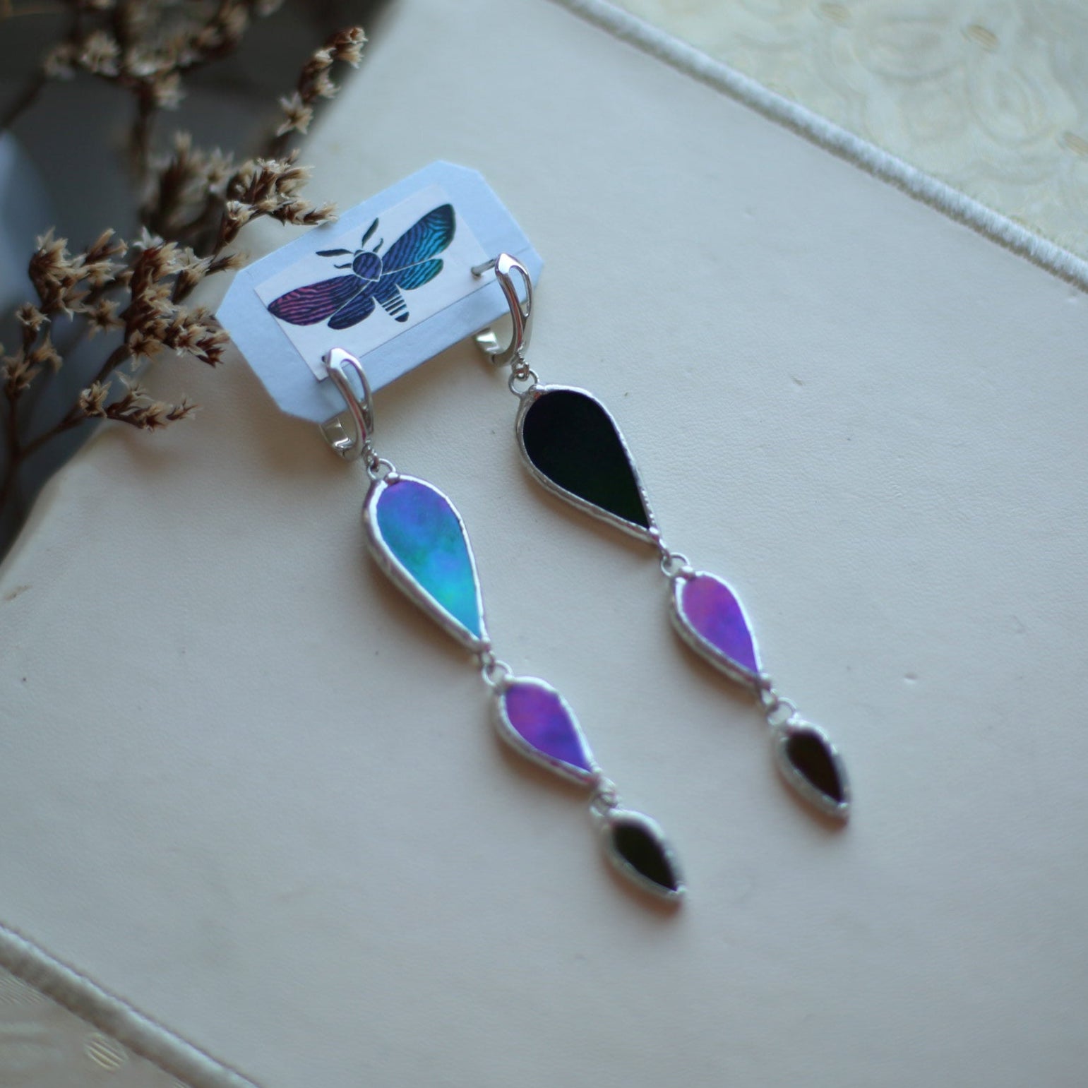 Stained glass earrings-Black rainbow earrings
