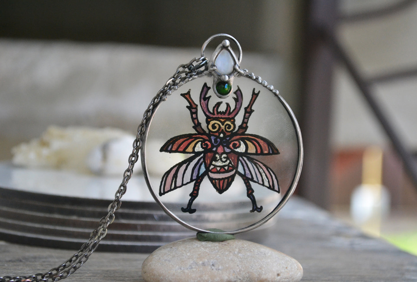 Large Beetle necklace with crystals