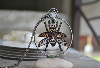Large Beetle necklace with crystals