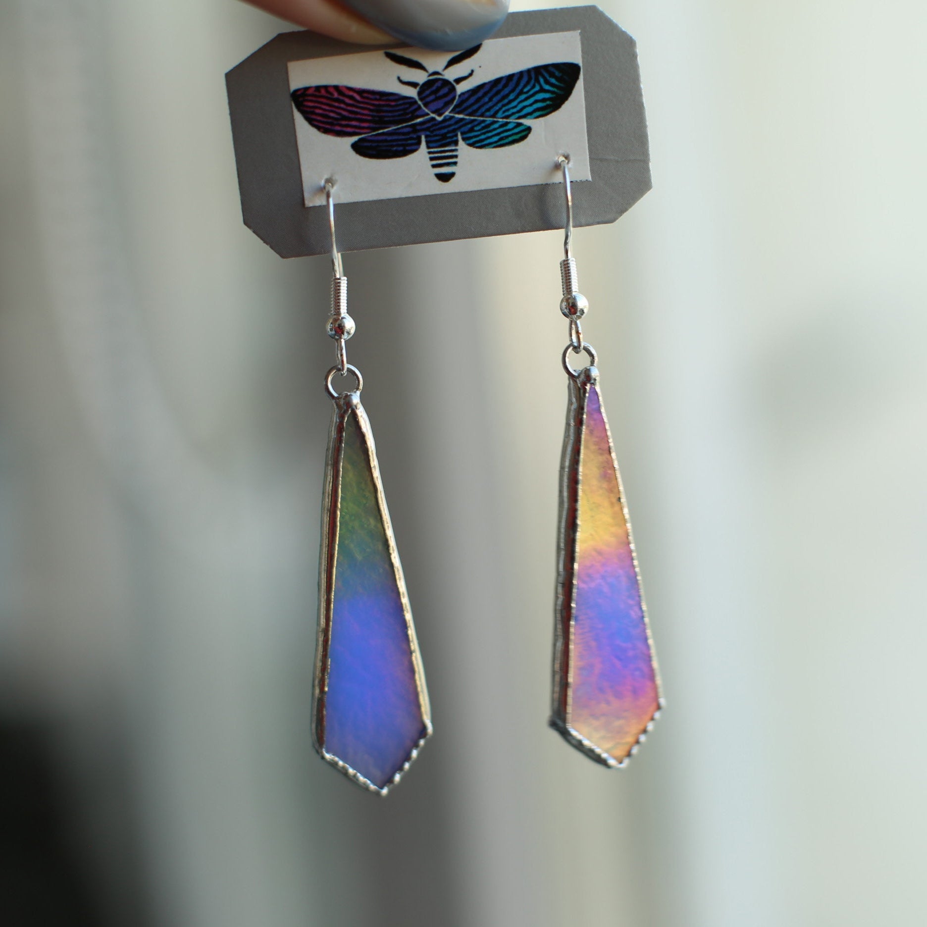 Ocean blue delicate earrings, Iridescent glass earrings