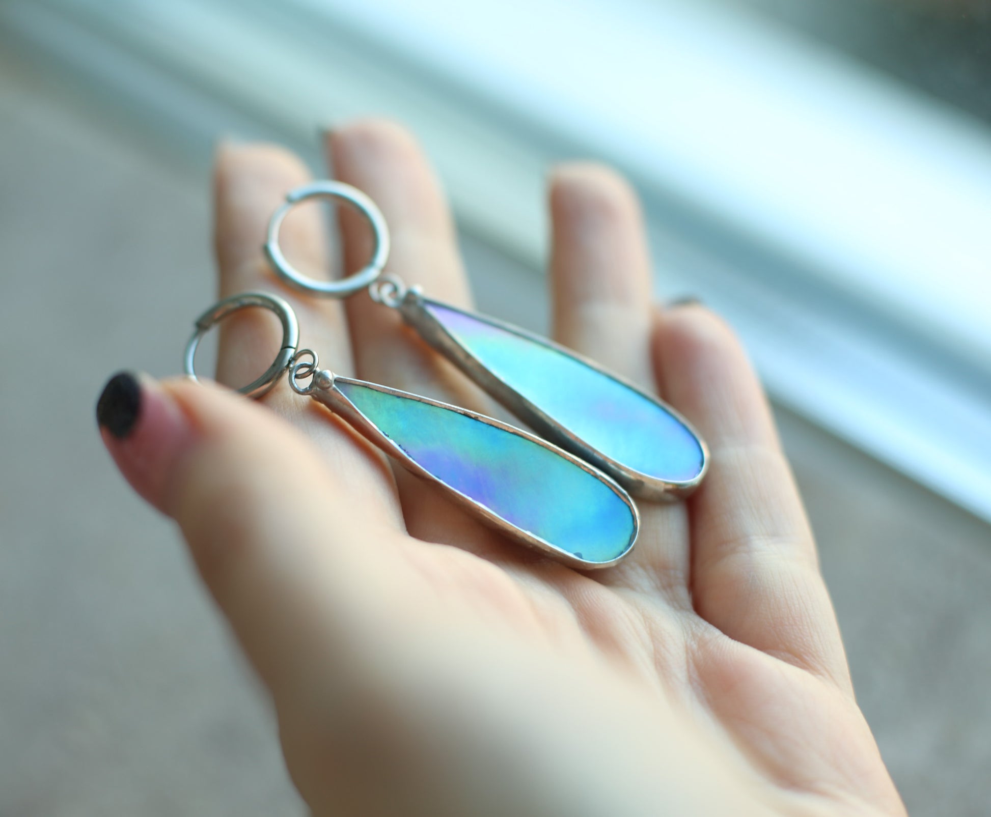 Sky blue glass earrings