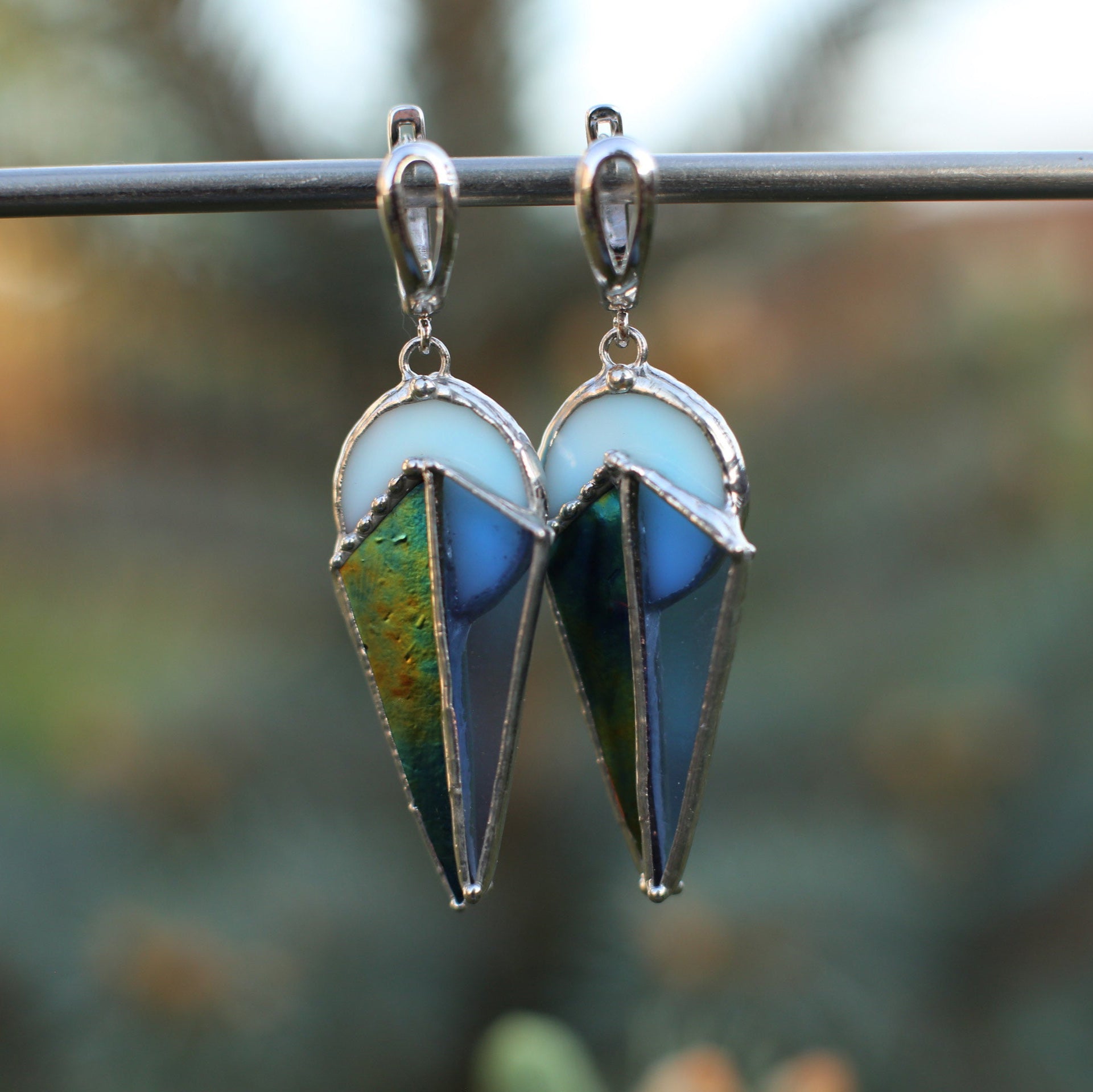 Geometric statement earrings, Stained glass earrings
