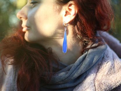 Royal blue teardrop glass earrings