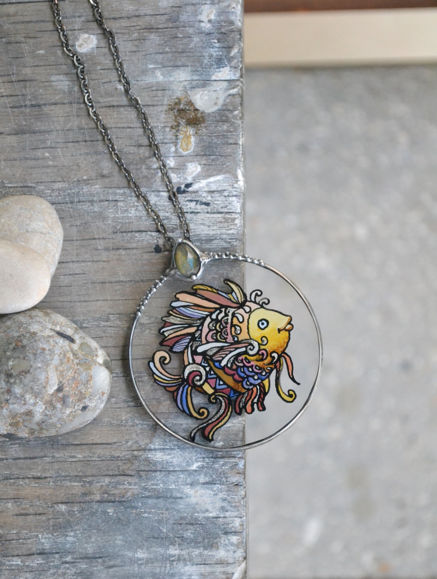 GoldFish necklace, Stained glass pendant