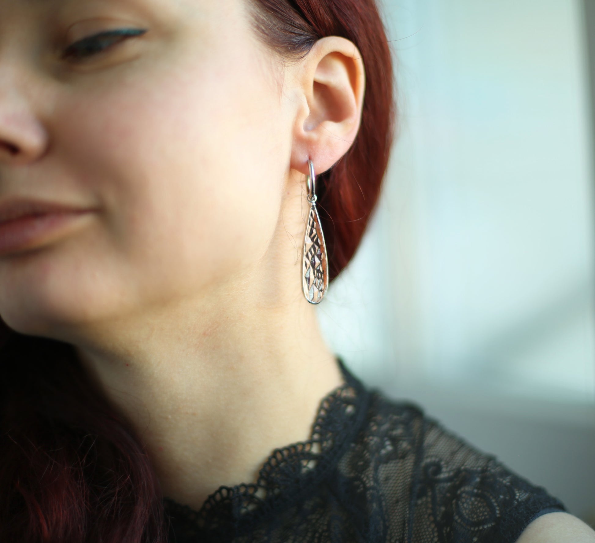 Teardrop clear glass earrings, Suncatcher earrings