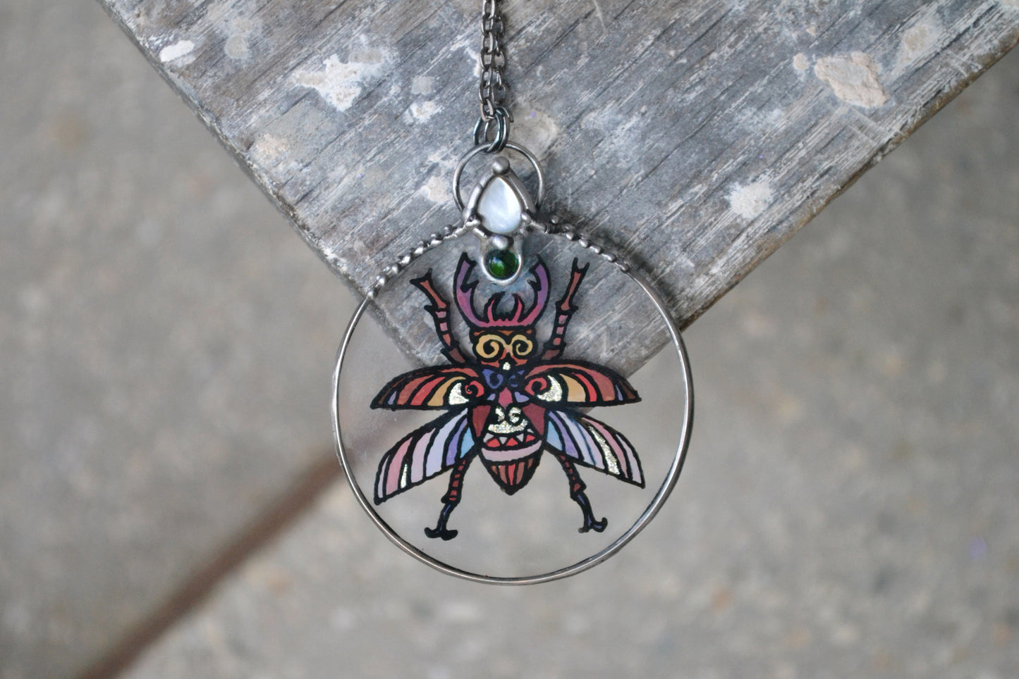Large Beetle necklace with crystals