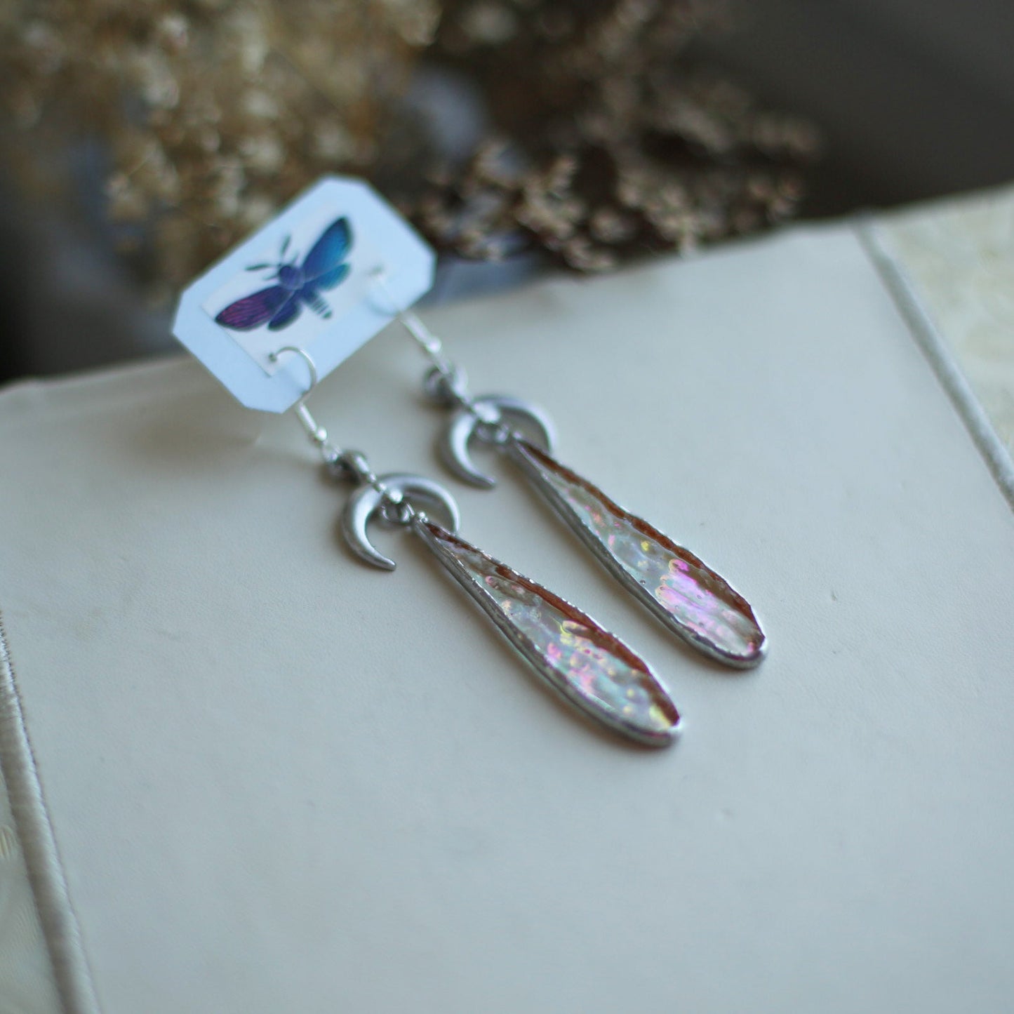 Stained glass Iridescent moon earrings