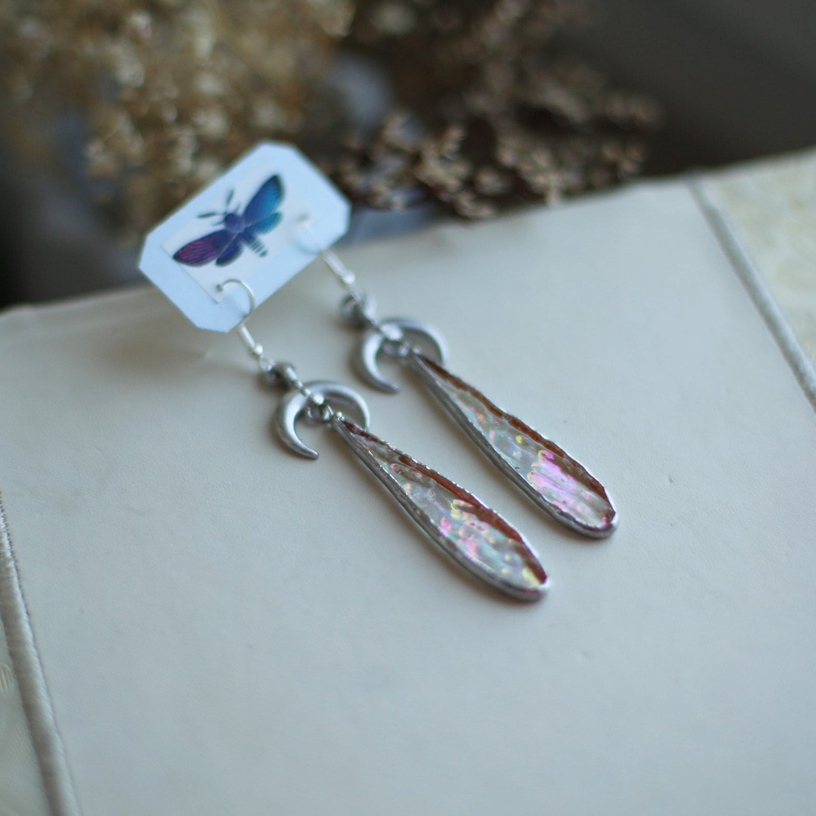 Stained glass Iridescent moon earrings