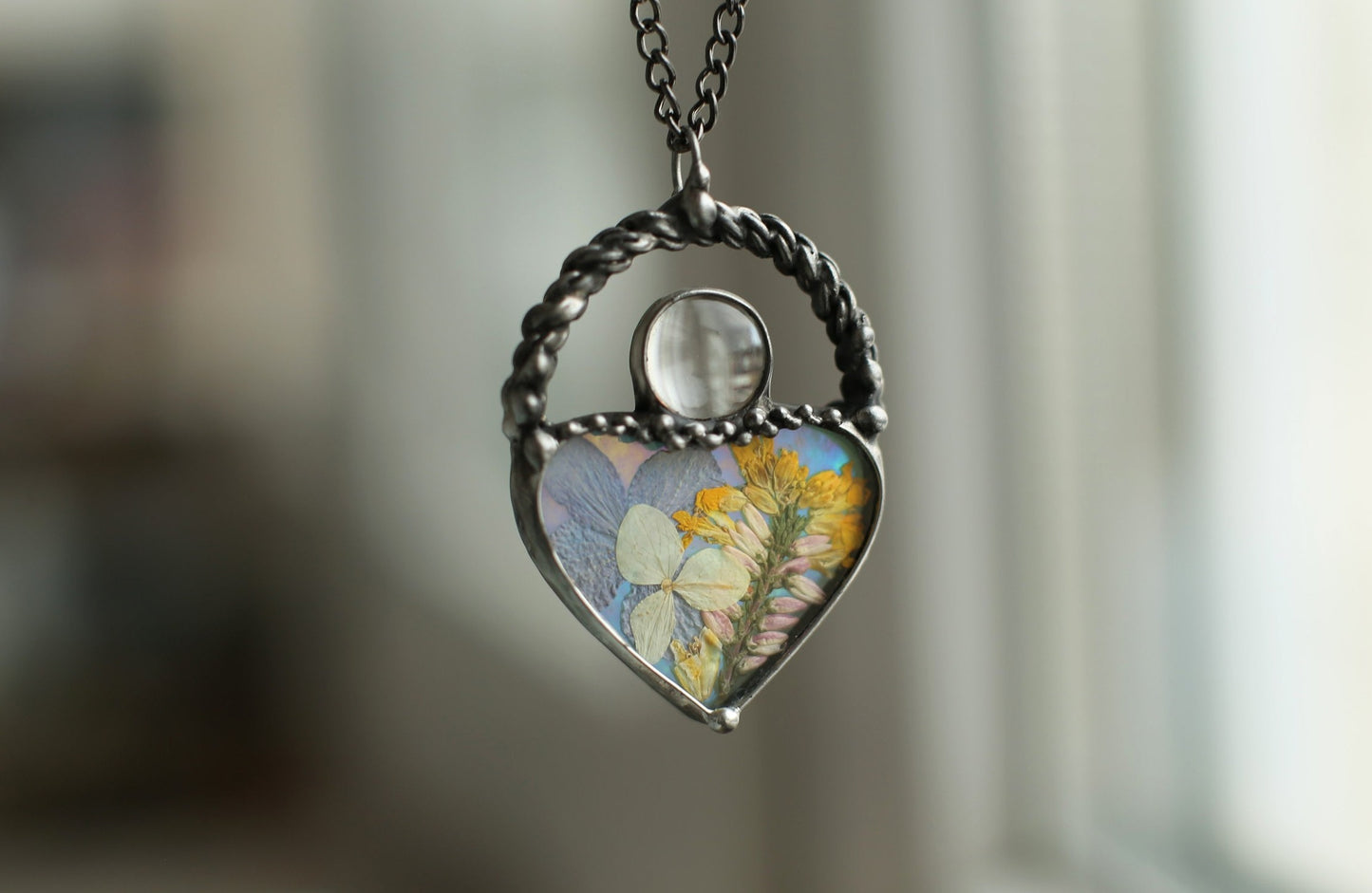 Tiny loupe necklace, Blossom pendant