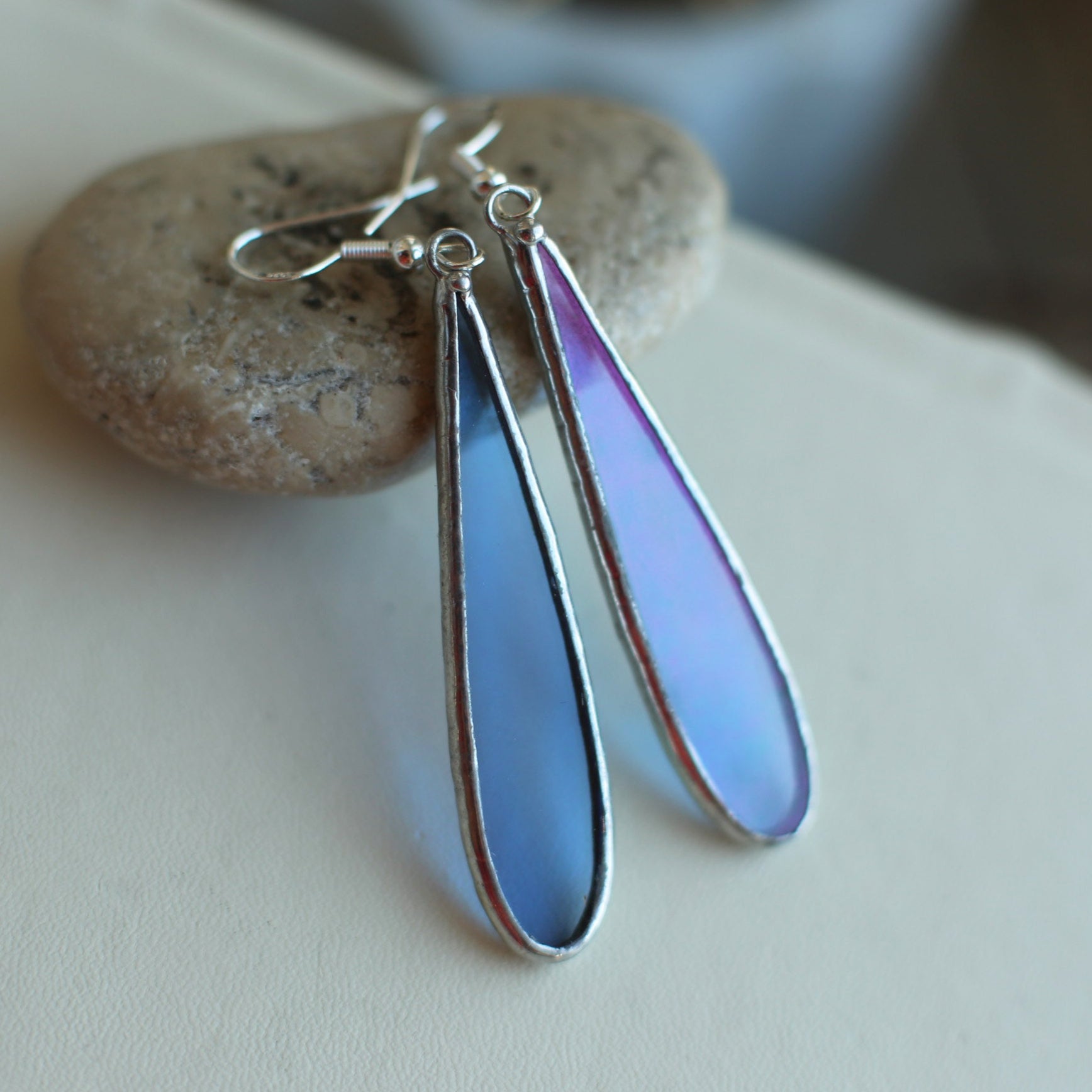 Teardrop Blue glass earrings, Ocean blue earrings
