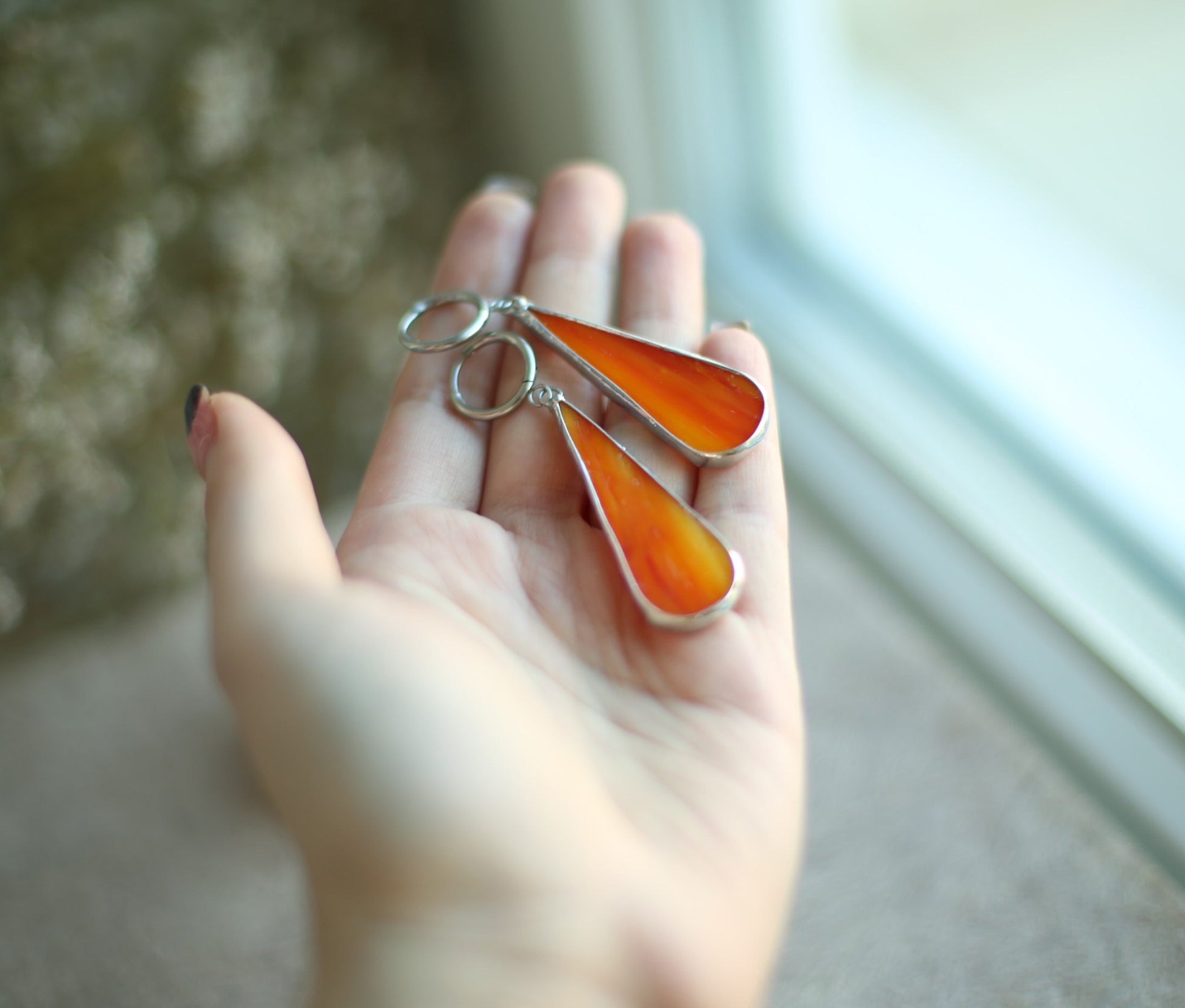 Dainty Orange glass earrings, boho earrings