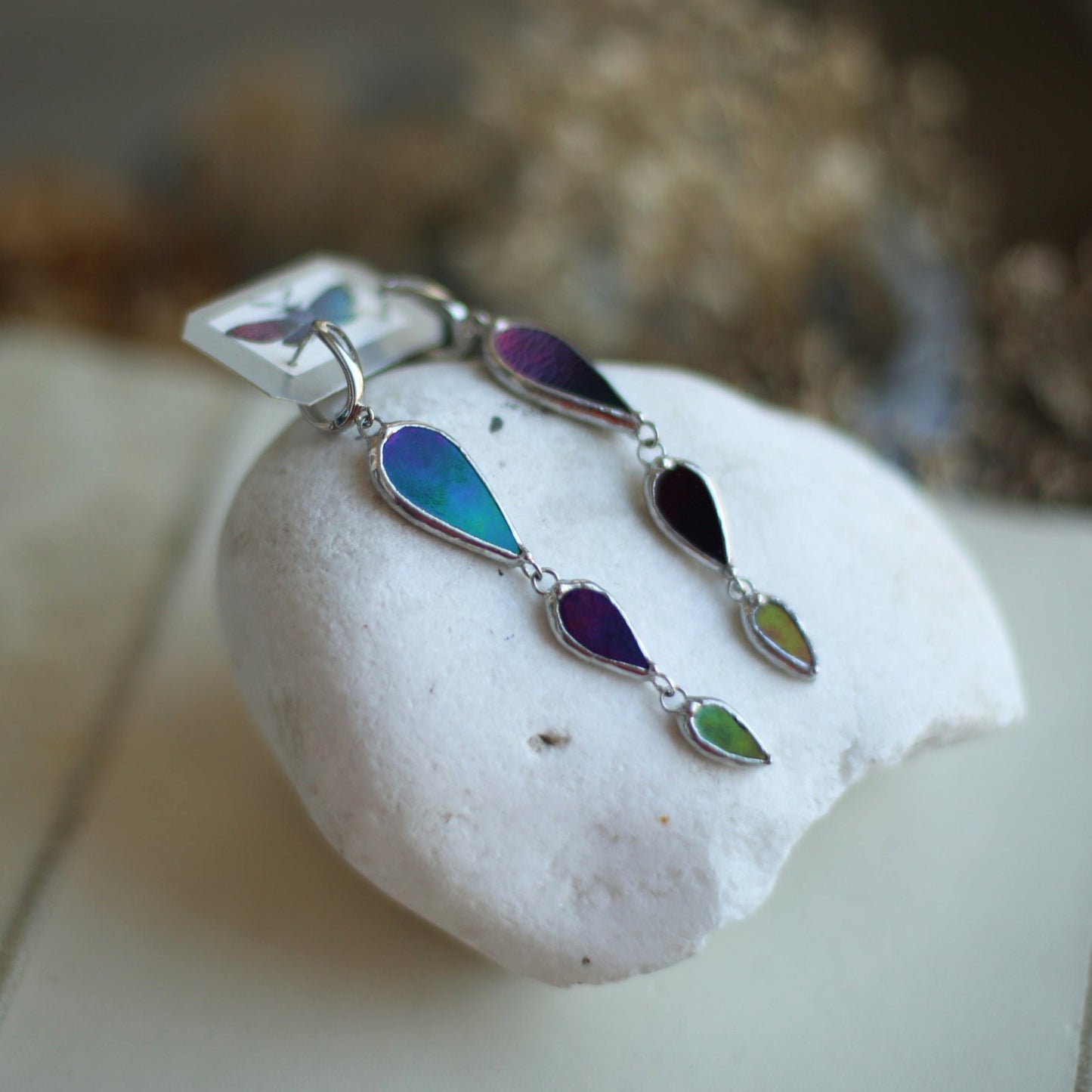 Stained glass earrings-Black rainbow earrings