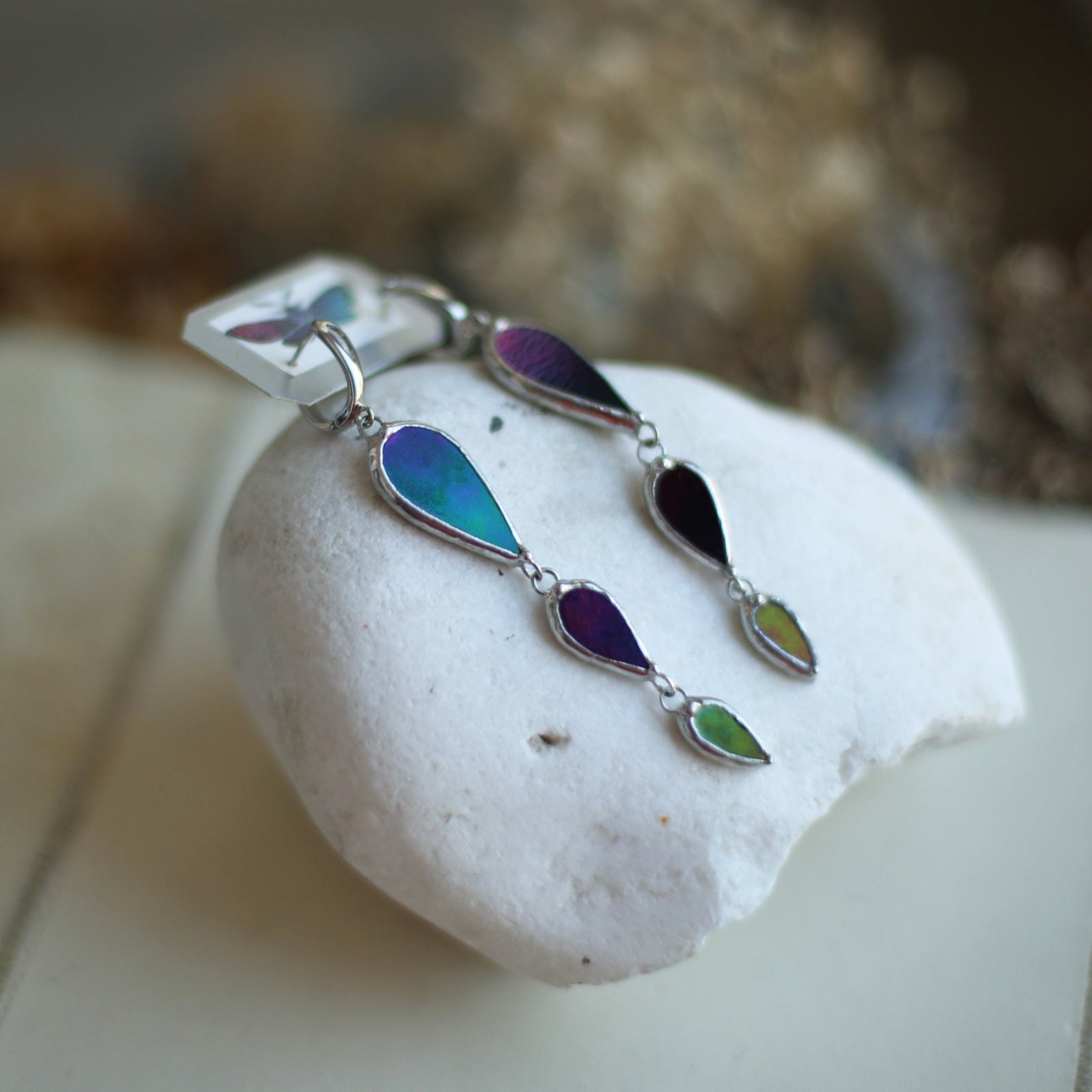 Stained glass earrings-Black rainbow earrings