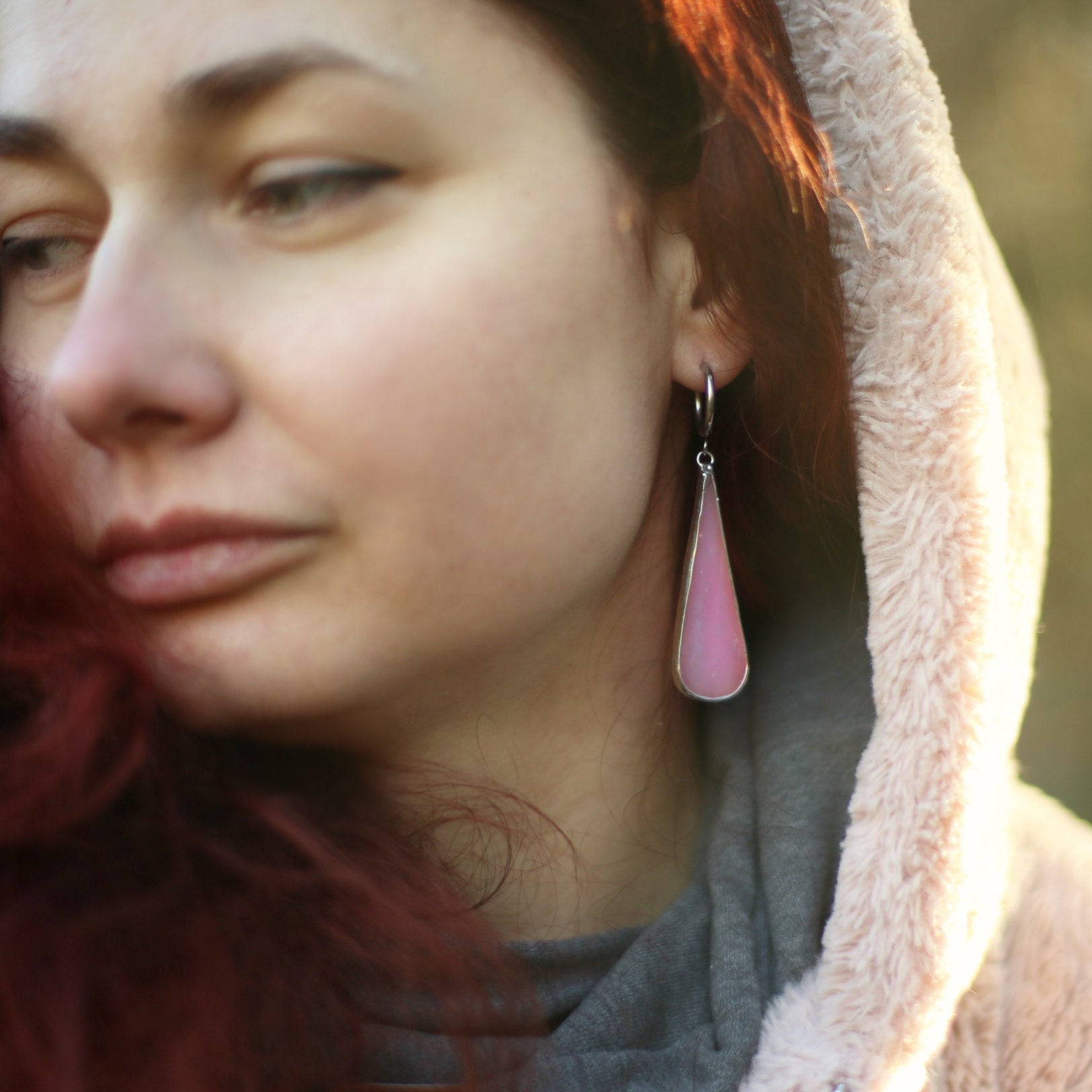 Blossom Pink Glass teardrop Earrings- Long earrings
