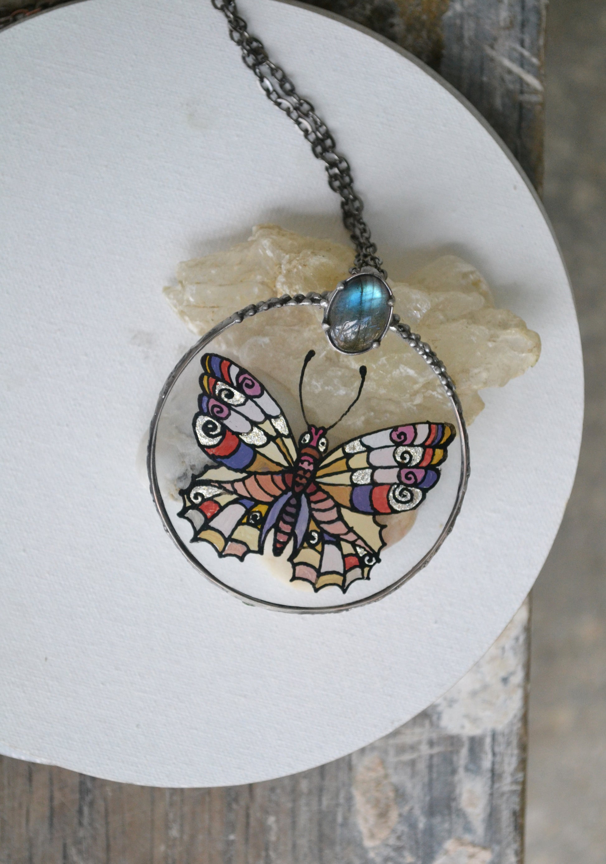 Butterfly necklace, Raw crystal necklace