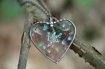 Dandelion Wish necklace, Handmade Heart Necklace
