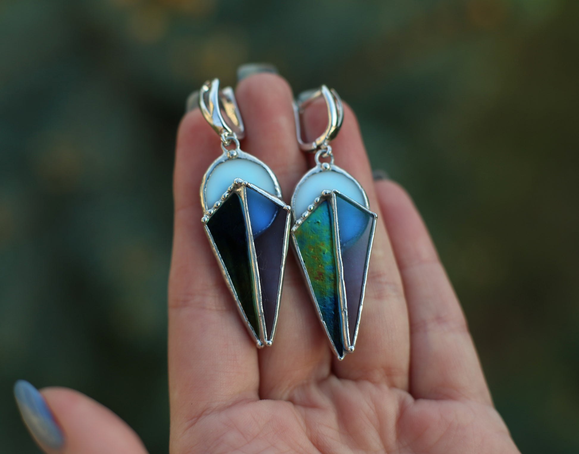 Geometric statement earrings, Stained glass earrings
