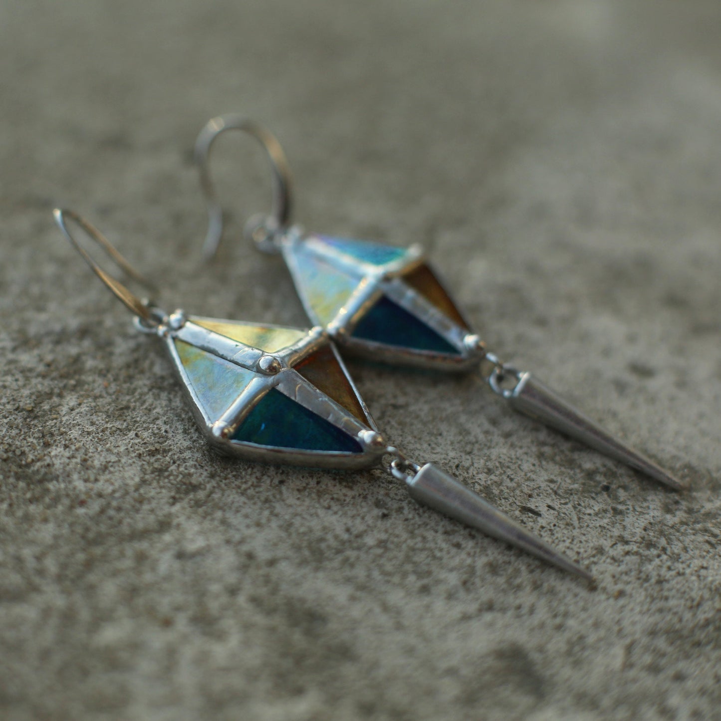 Long Spike Rhombus earrings, Stained glass earrings