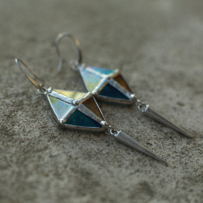 Long Spike Rhombus earrings, Stained glass earrings