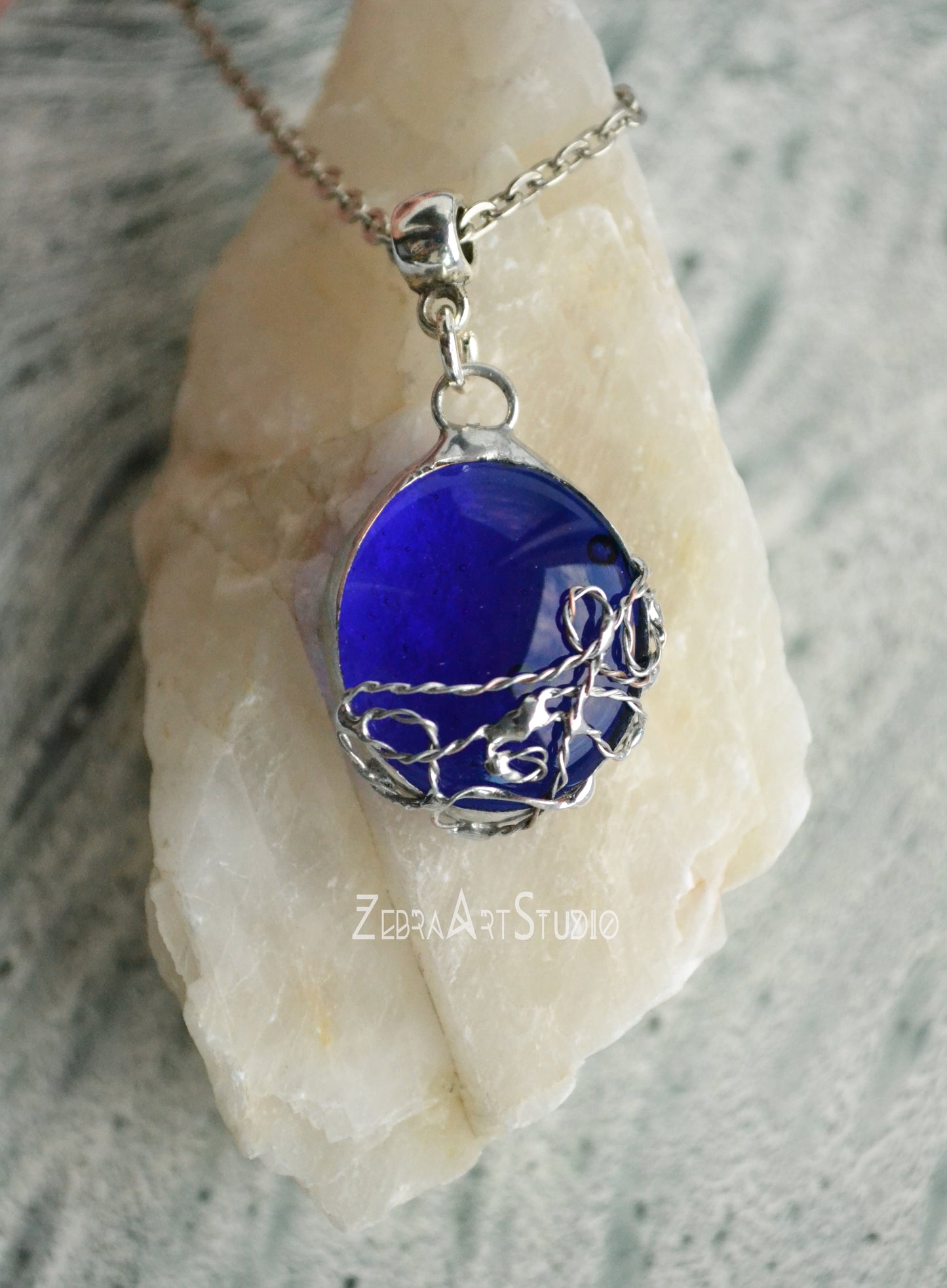Blue glass jewelry set, Pendant and ring