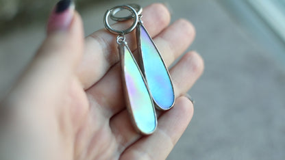 Sky blue glass earrings- Teardrop iridescent earrings