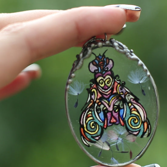 Moth necklace, Rainbow dandelions pendant