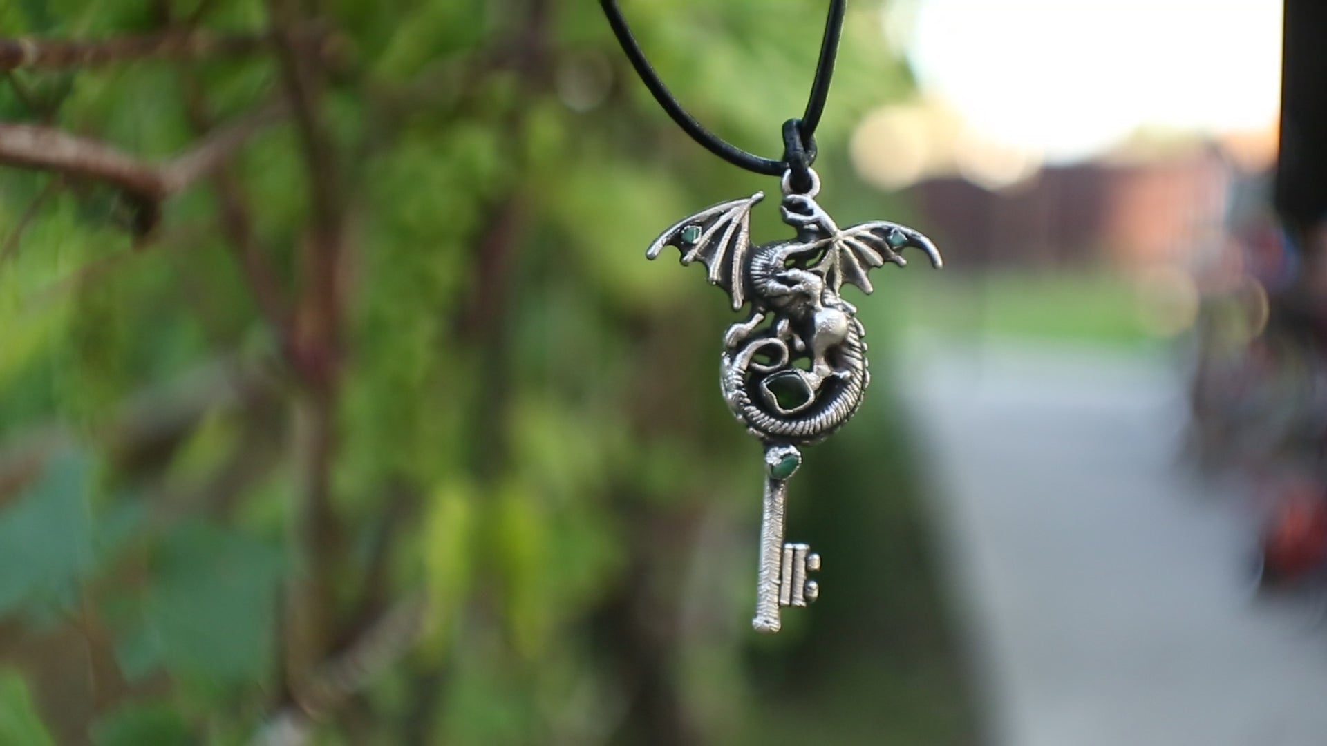 Silver plated dragon necklace, Dragon key pendant