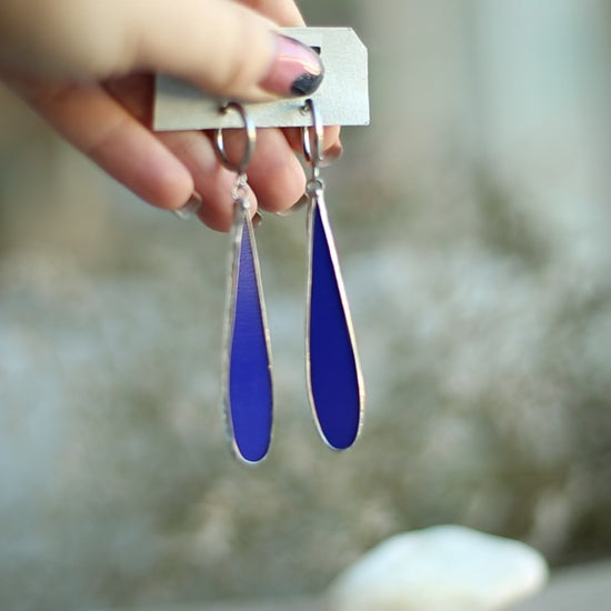 Royal blue teardrop glass earrings