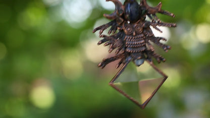 Blue labradorite necklace, with owl , juniper twigs and gemstones