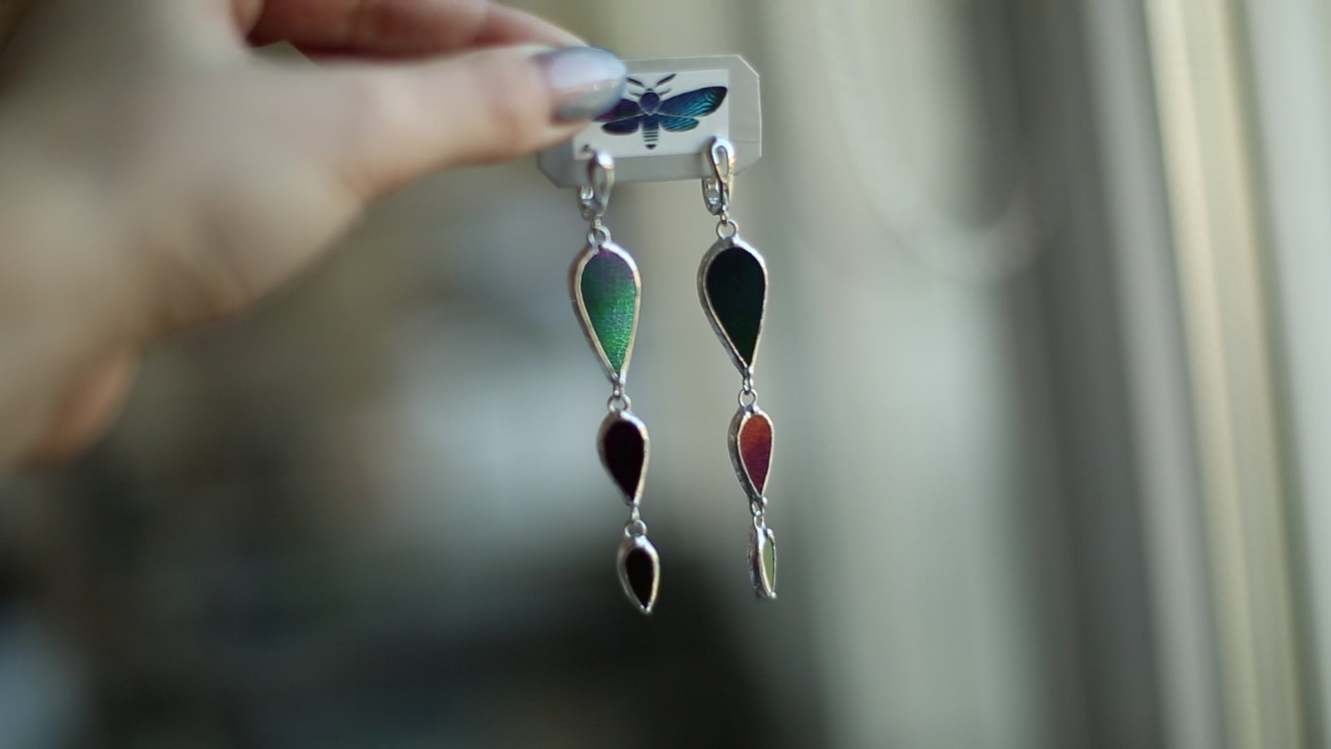 Stained glass earrings-Black rainbow earrings