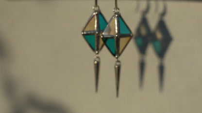 Long Spike Rhombus earrings, Stained glass earrings