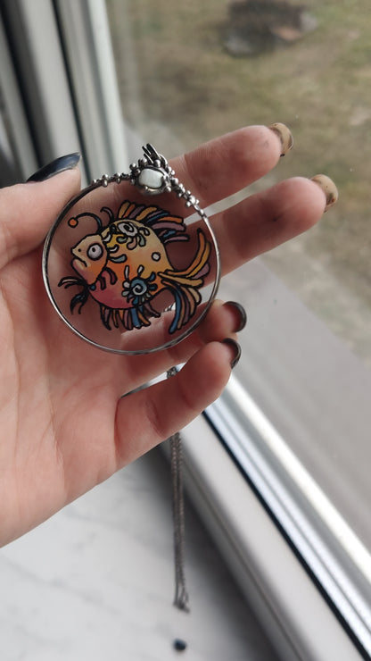 Stained glass necklace, Amulet necklace, Angler fish pendant
