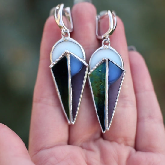 Geometric statement earrings, Stained glass earrings