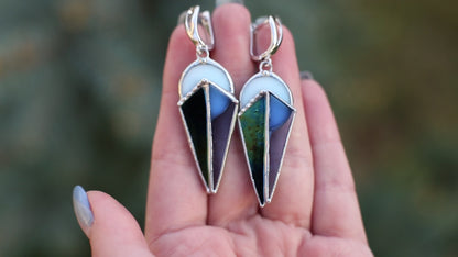 Geometric statement earrings, Stained glass earrings